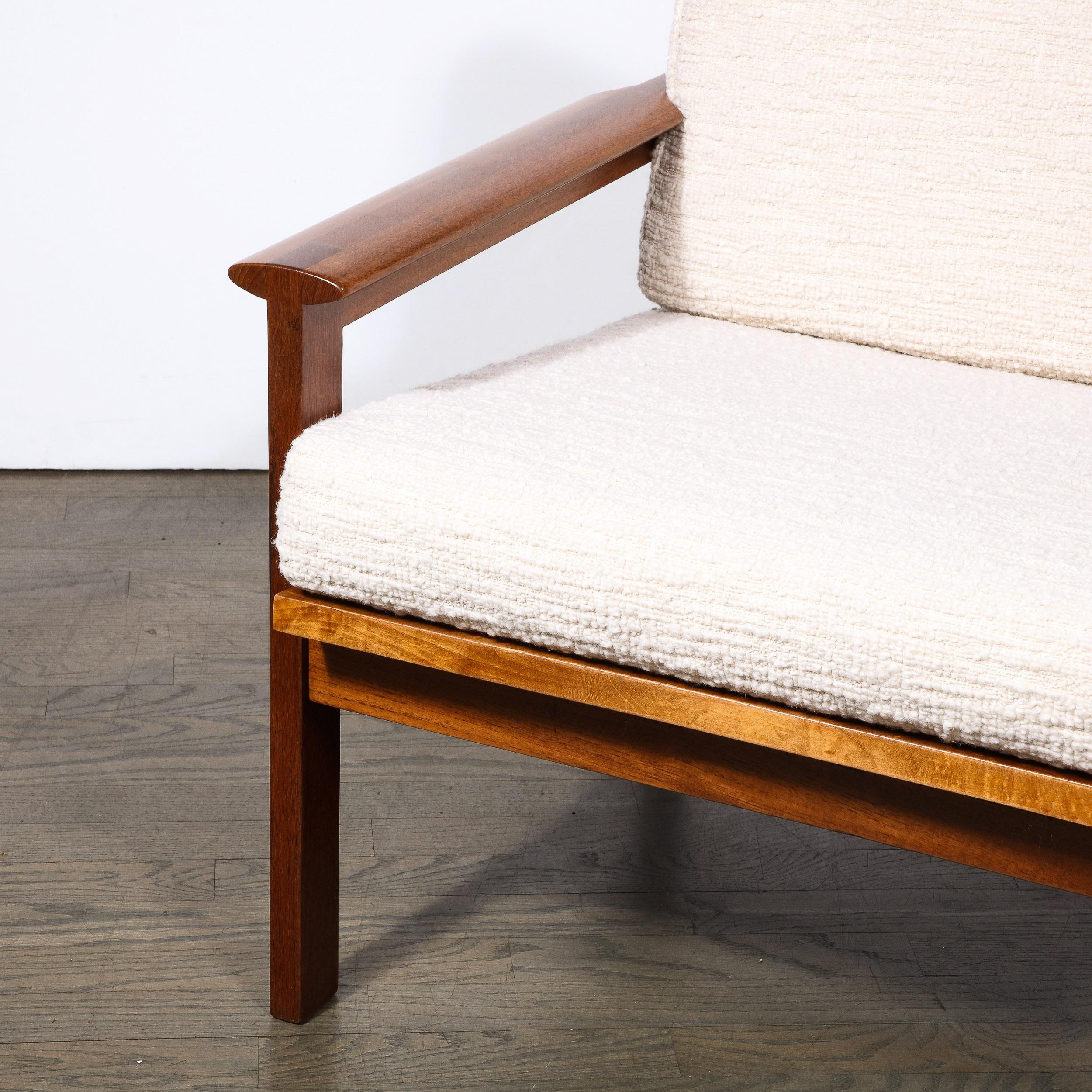 Mid-Century Modern Armchair in Hand Rubbed Teak and Holly Hunt Bouclé Fabric In Excellent Condition For Sale In New York, NY