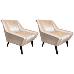 Mid-Century Modern Armchairs with Splayed Walnut Legs in Striated Romo Silk