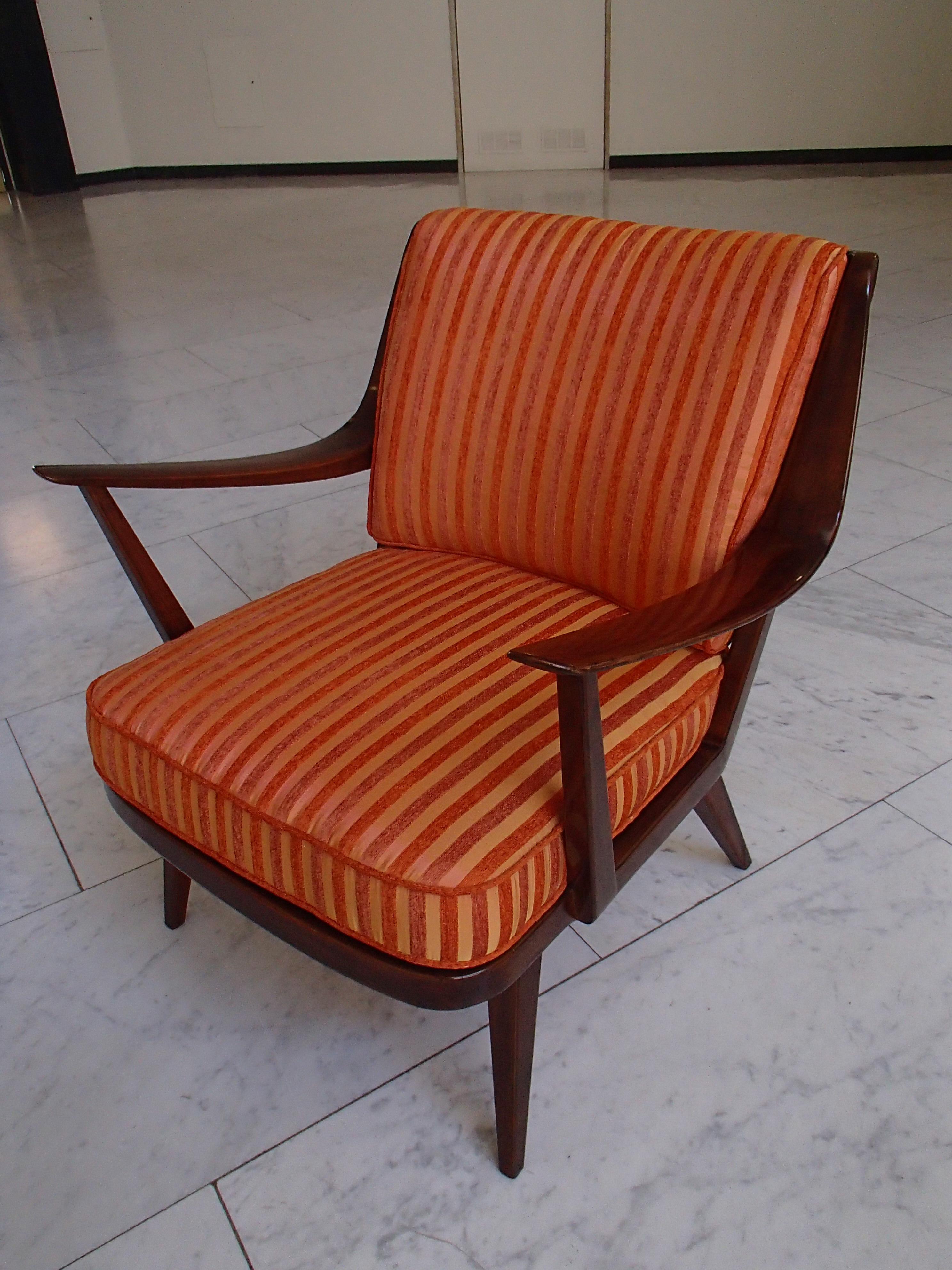 Mid-Century Modern Armchair by Knoll Antimott Cushions Orange Tones Stripes For Sale 2