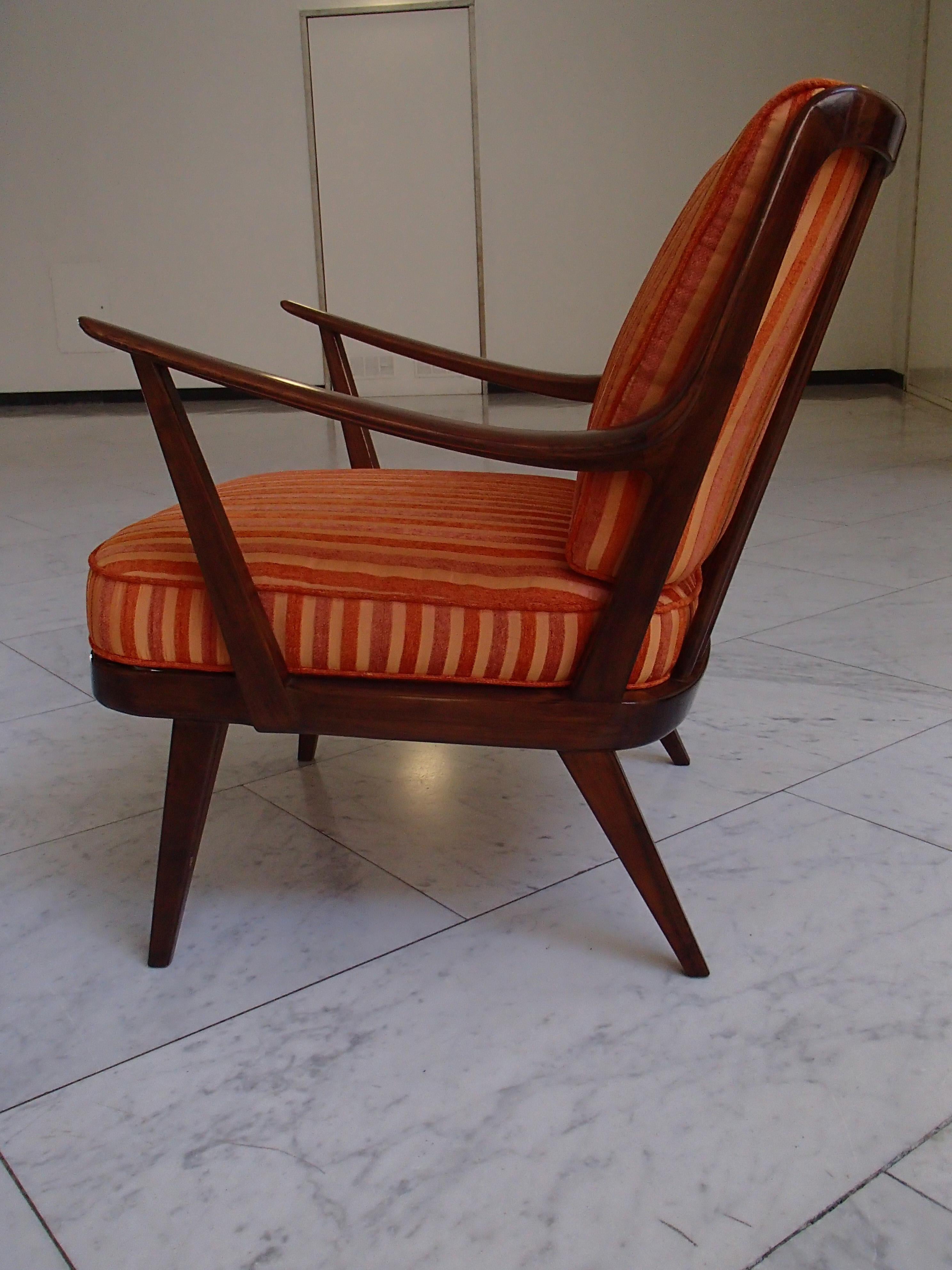 German Mid-Century Modern Armchair by Knoll Antimott Cushions Orange Tones Stripes For Sale
