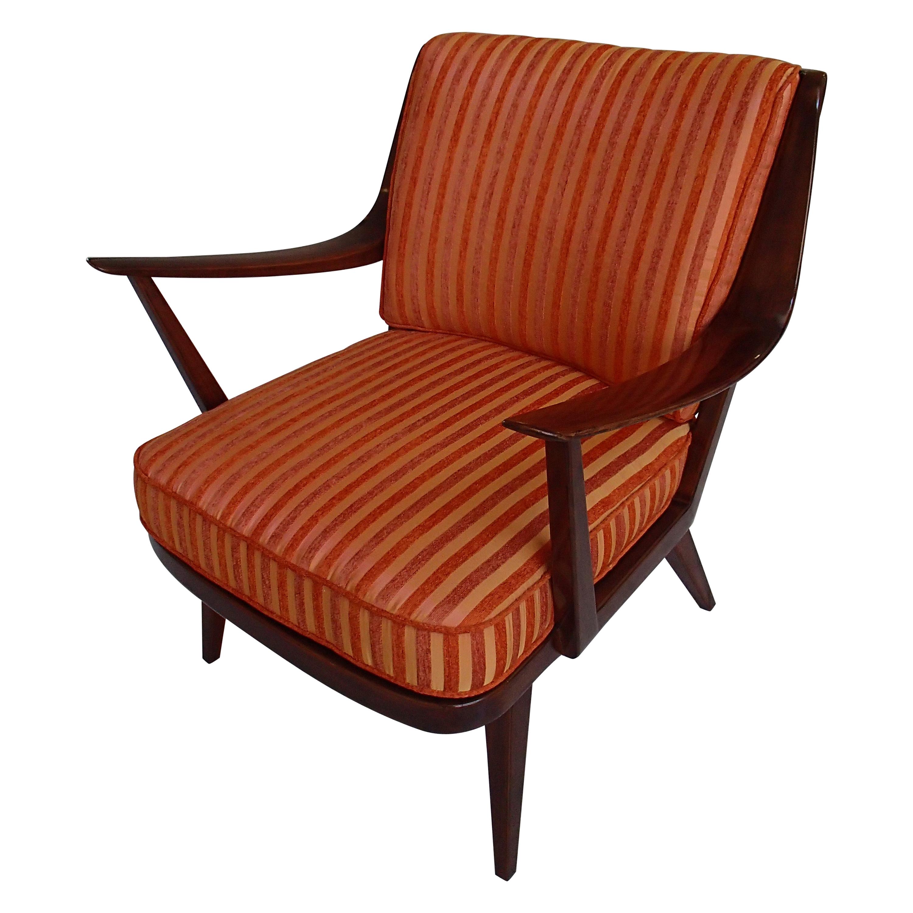 Fauteuil moderne du milieu du siècle de Knoll Antimott Coussins rayés dans les tons d'orange