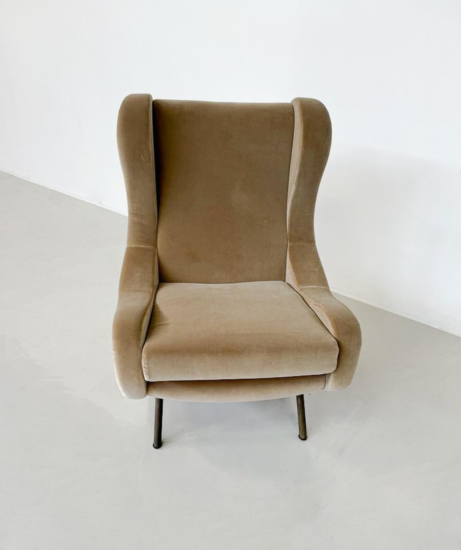 Fabric Mid-Century Modern Armchair by Marco Zanuso, Italy, 1960s - New Upholstery For Sale
