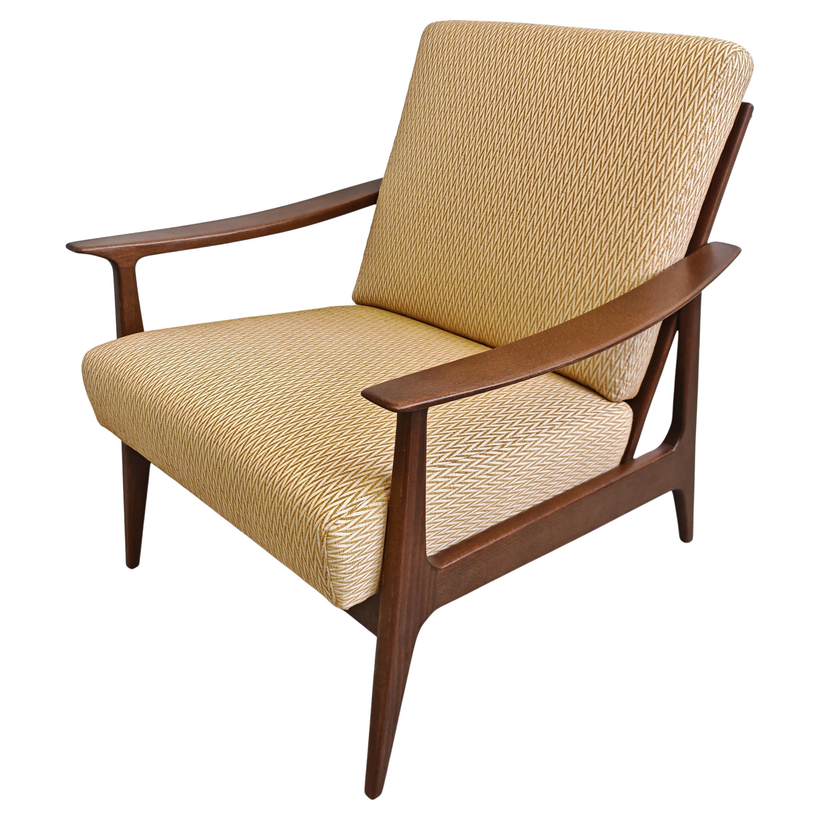 Mid Century Modern Armchair in beech and yellow zig-zag fabric, Denmark 1960s