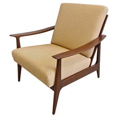 Mid Century Modern Armchair in beech and yellow zig-zag fabric, Denmark 1960s