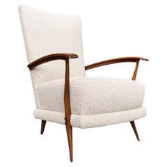 Vintage Mid-Century Modern Armchair in Hardwood , Leather and Bouclé by G. Scapinelli 