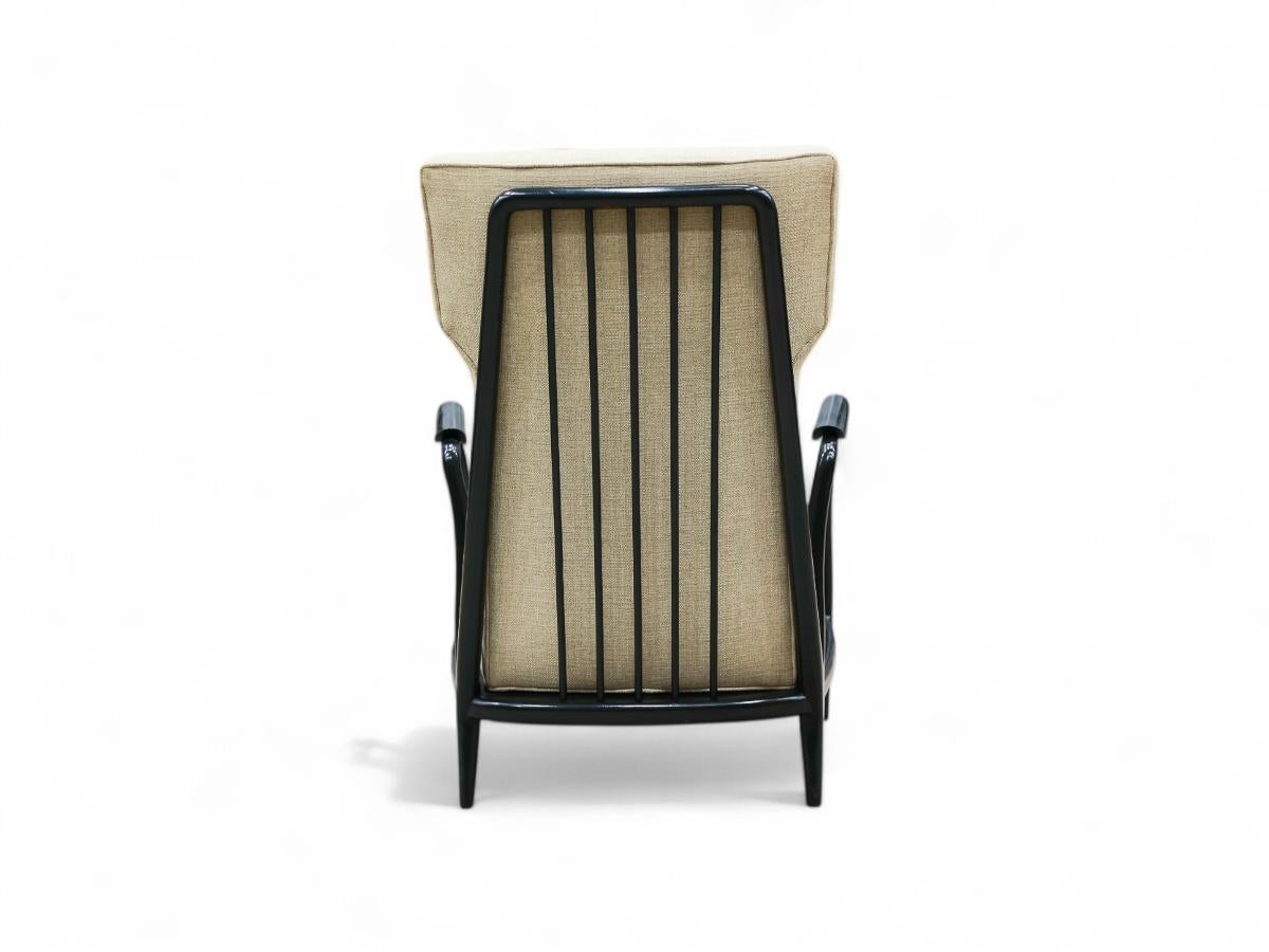 Hand-Carved Mid-Century Modern Armchair in Hardwood & Grey Fabric, Scapinelli, 1950’s Brazil For Sale