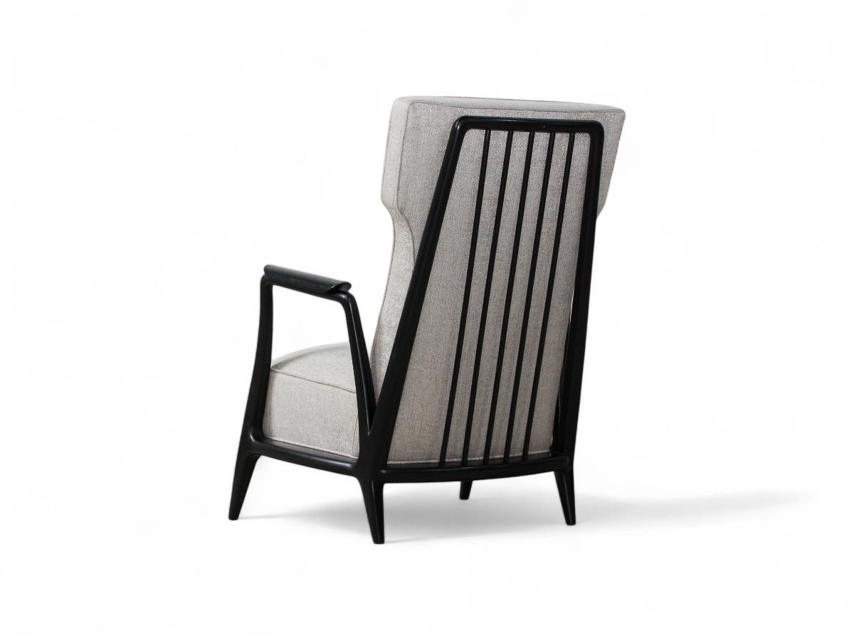Hand-Carved Mid-Century Modern Armchair in Hardwood & Grey Fabric, Scapinelli, 1950’s Brazil For Sale