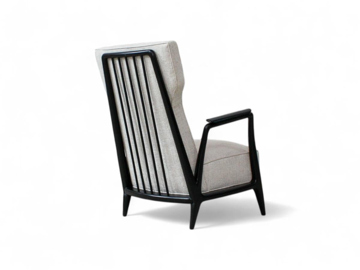 20th Century Mid-Century Modern Armchair in Hardwood & Grey Fabric, Scapinelli, 1950’s Brazil For Sale