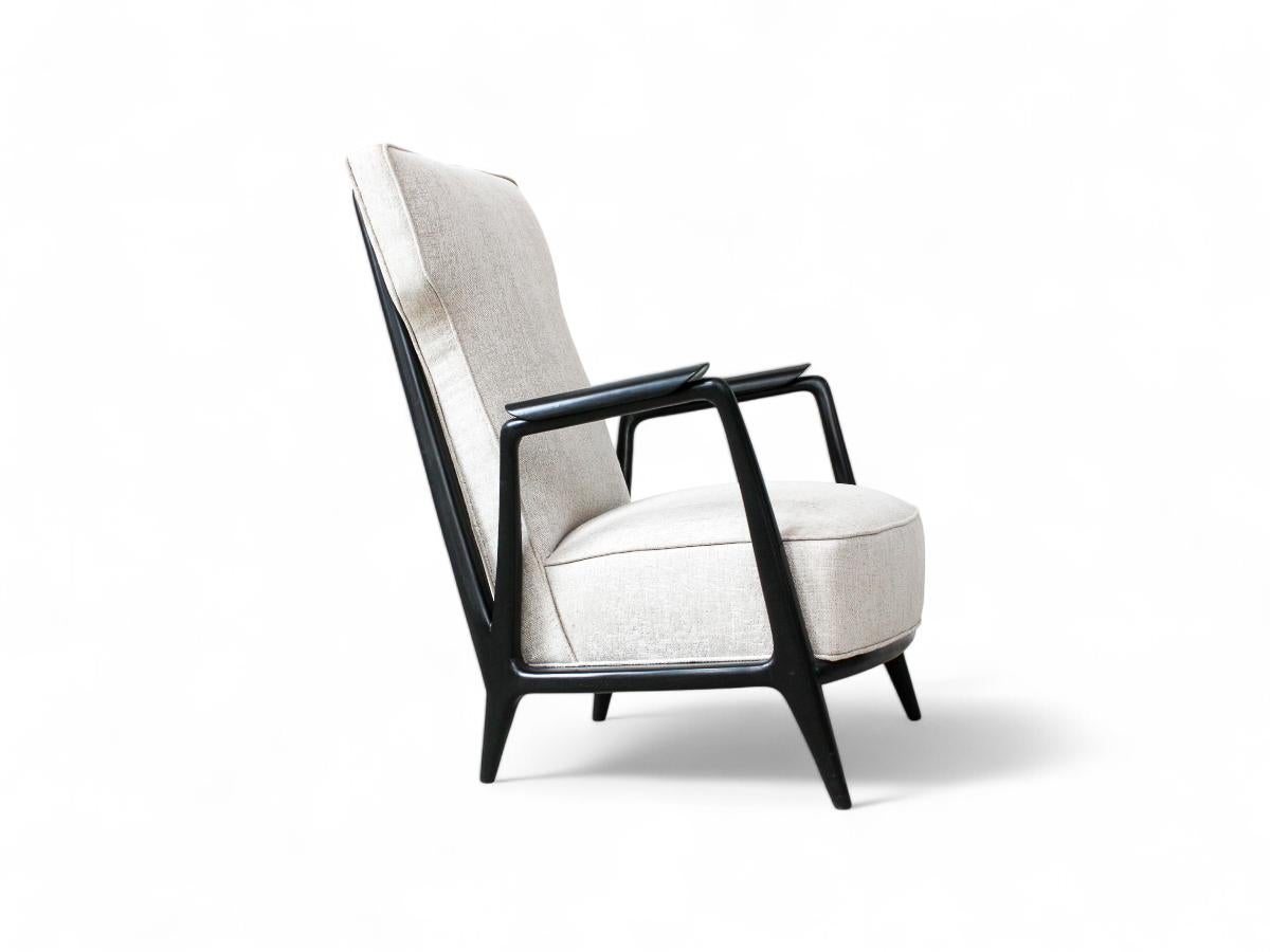 Mid-Century Modern Armchair in Hardwood & Grey Fabric, Scapinelli, 1950’s Brazil For Sale 1