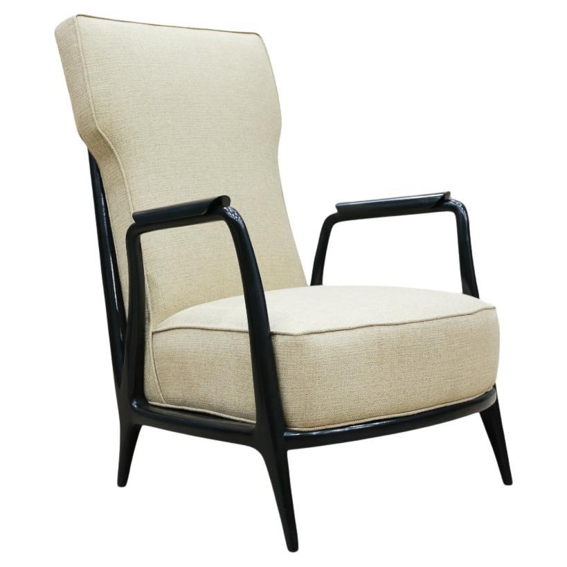 Mid-Century Modern Armchair in Hardwood & Grey Fabric, Scapinelli, 1950’s Brazil