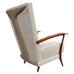 Brazilian Modern Armchair in Hardwood , Leather and Bouclé, Giuseppe Scapinelli