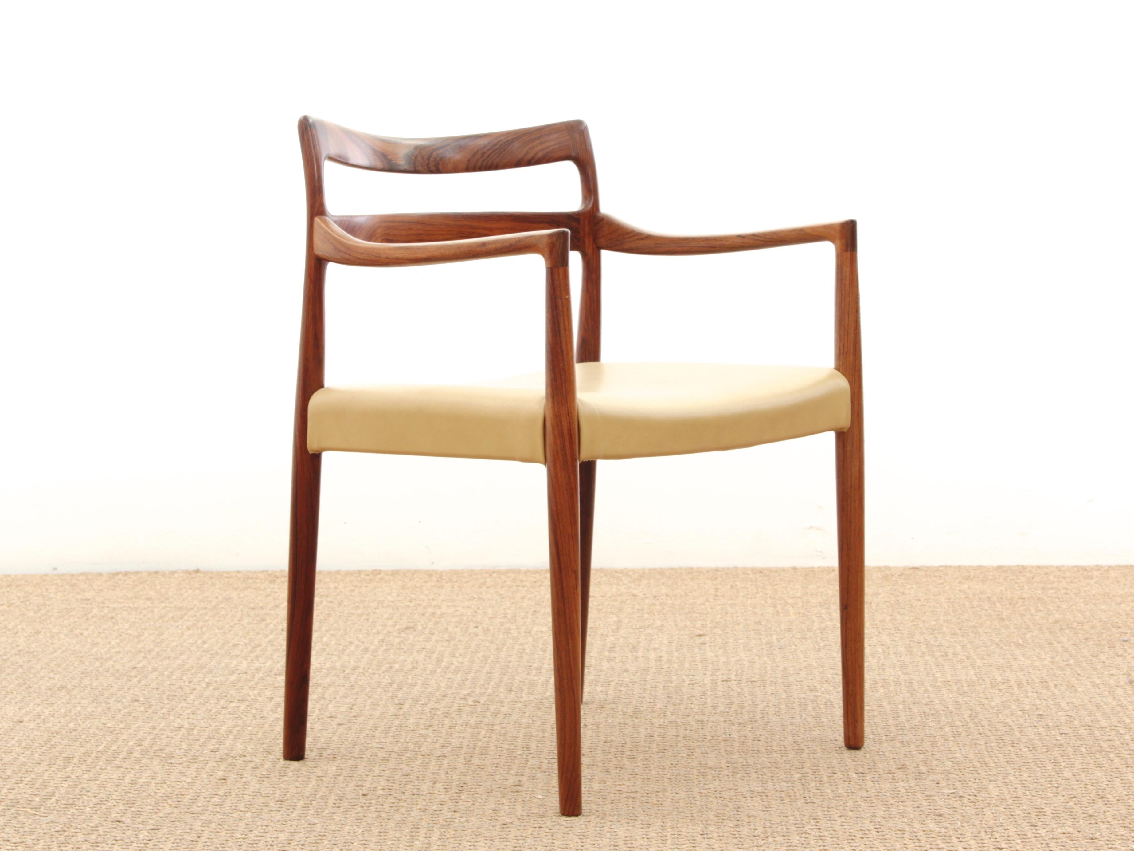 Mid-Century Modern armchair in rosewood by Kai Lyngfeldt for Søren Willadsen. New leather seat.