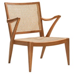 Mid-Century Modern Armchair in Teak and Cane 