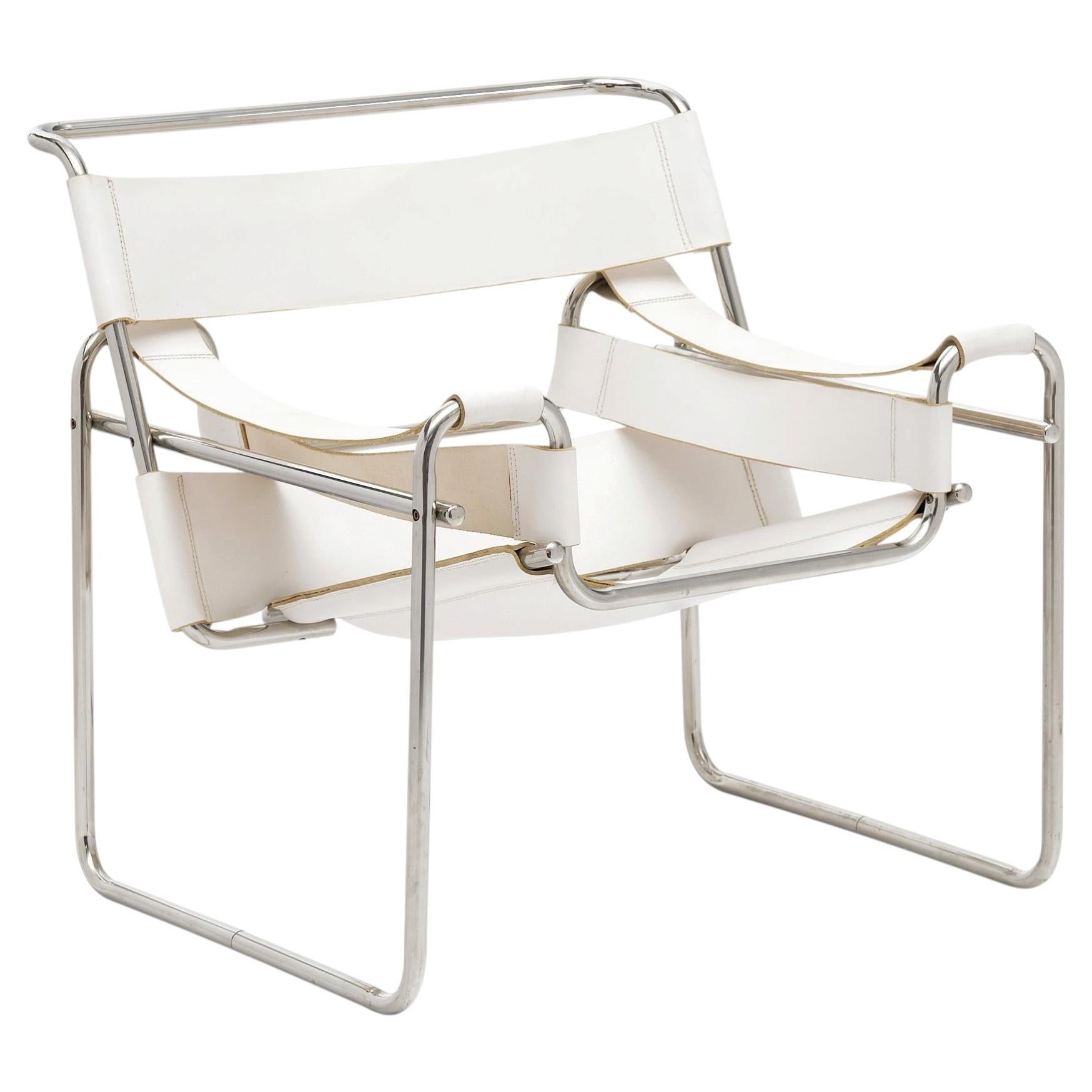 Mid-Century Modern Armchair in White Leather & Chrome, France, 1960