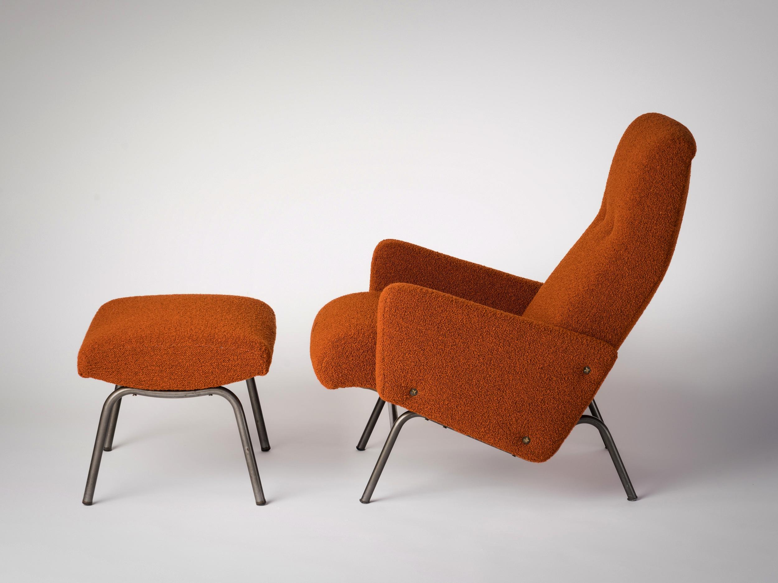 Mid-Century Modern Armchair & Ottoman by Georges Frydman - France 1960's In Good Condition For Sale In New York, NY
