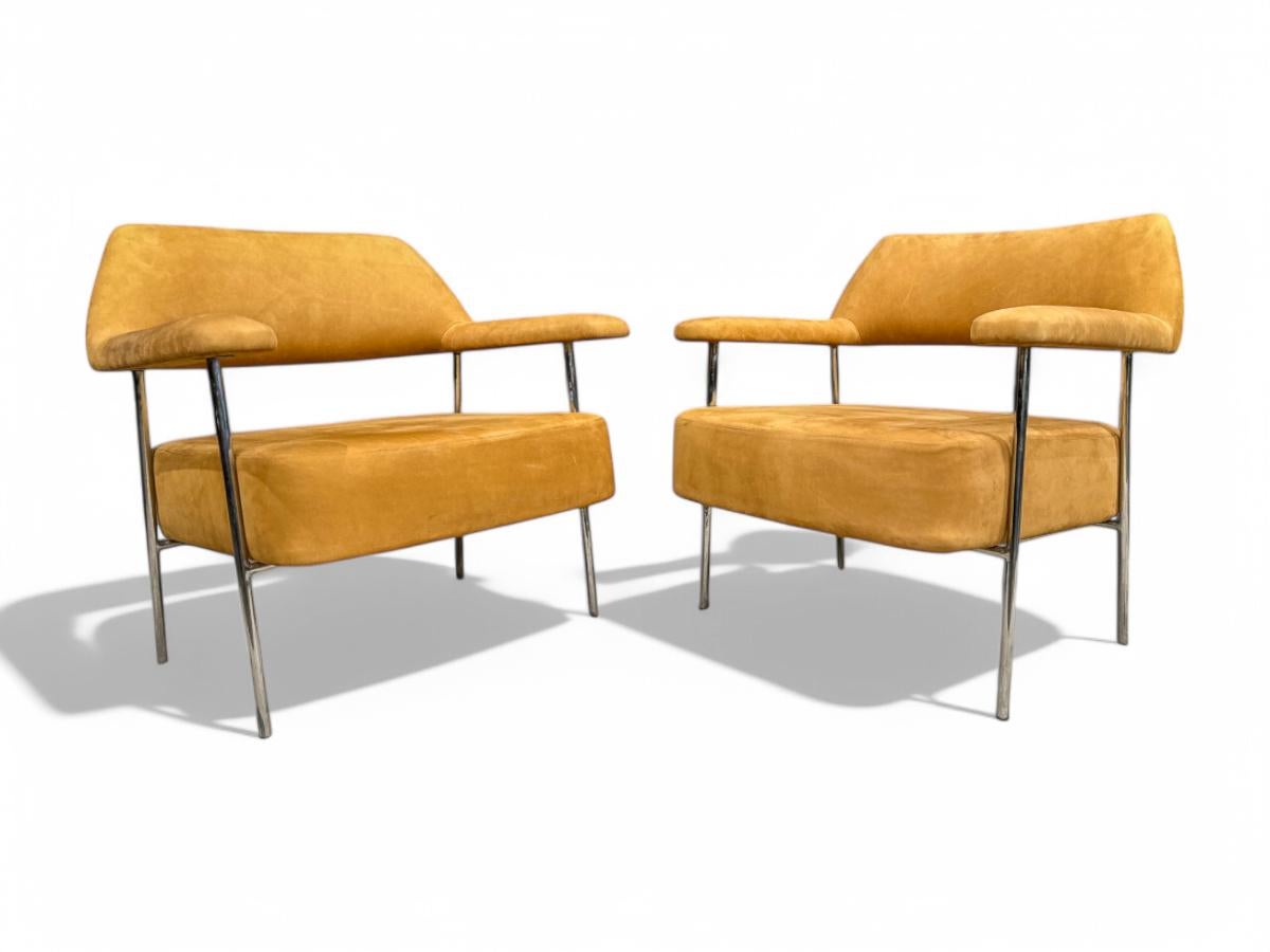 Welded Mid-Century Modern Armchair Set in Metal and Suede by Joaquim Tenreiro, Brazil For Sale