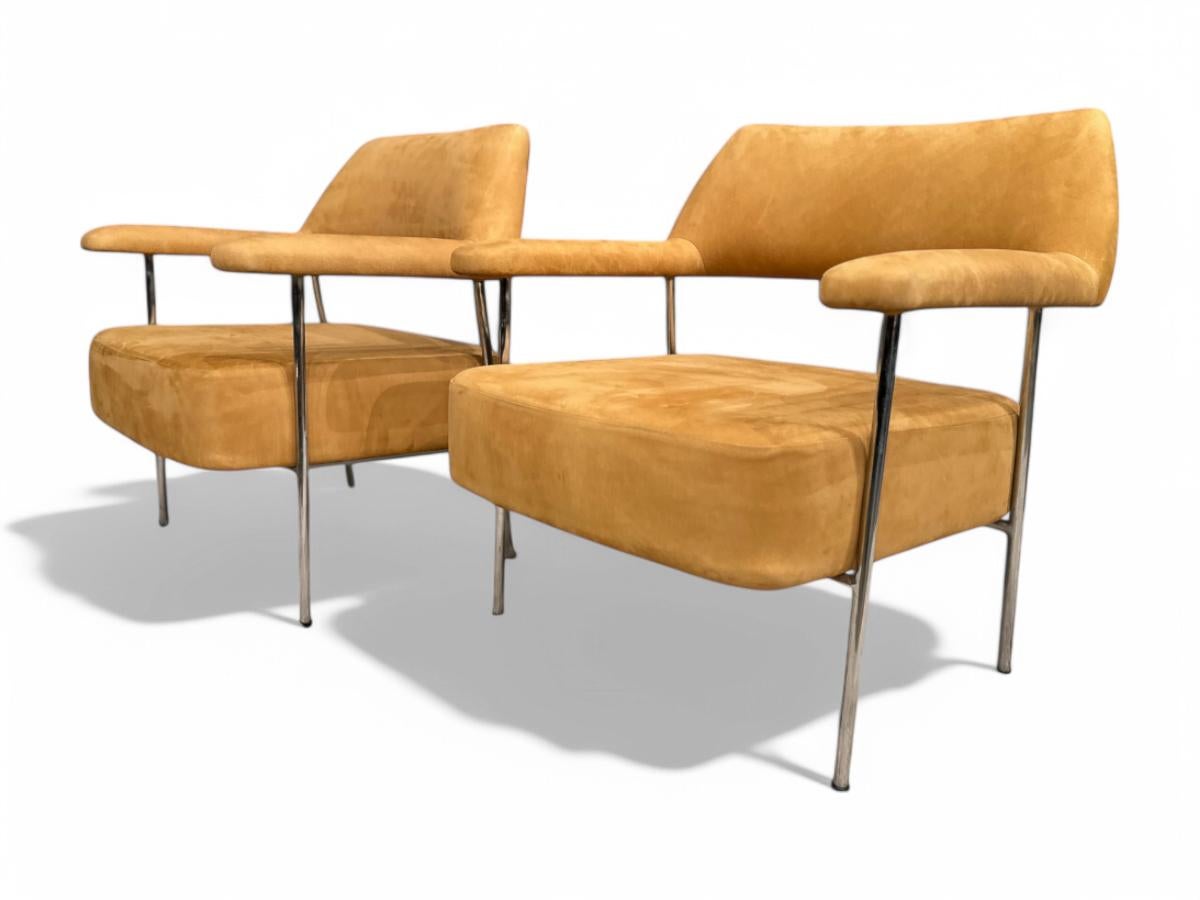 20th Century Mid-Century Modern Armchair Set in Metal and Suede by Joaquim Tenreiro, Brazil For Sale