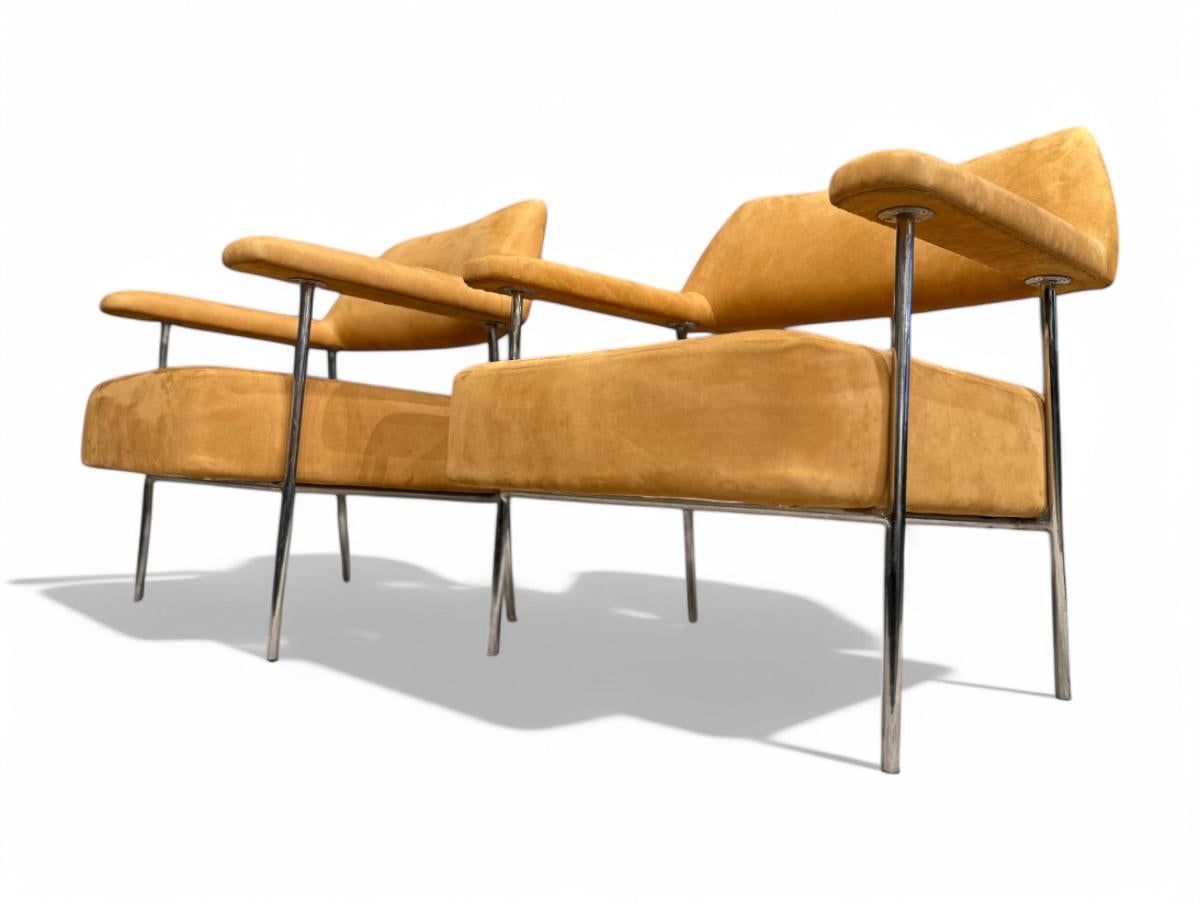 Mid-Century Modern Armchair Set in Metal and Suede by Joaquim Tenreiro, Brazil For Sale 2