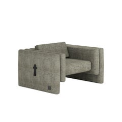 Mid-Century Modern Armchair Upholstered Forest Green Corduroy Leather Details