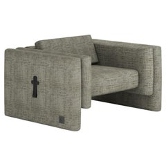 Mid-Century Modern Armchair Upholstered Forest Green Corduroy Leather Details