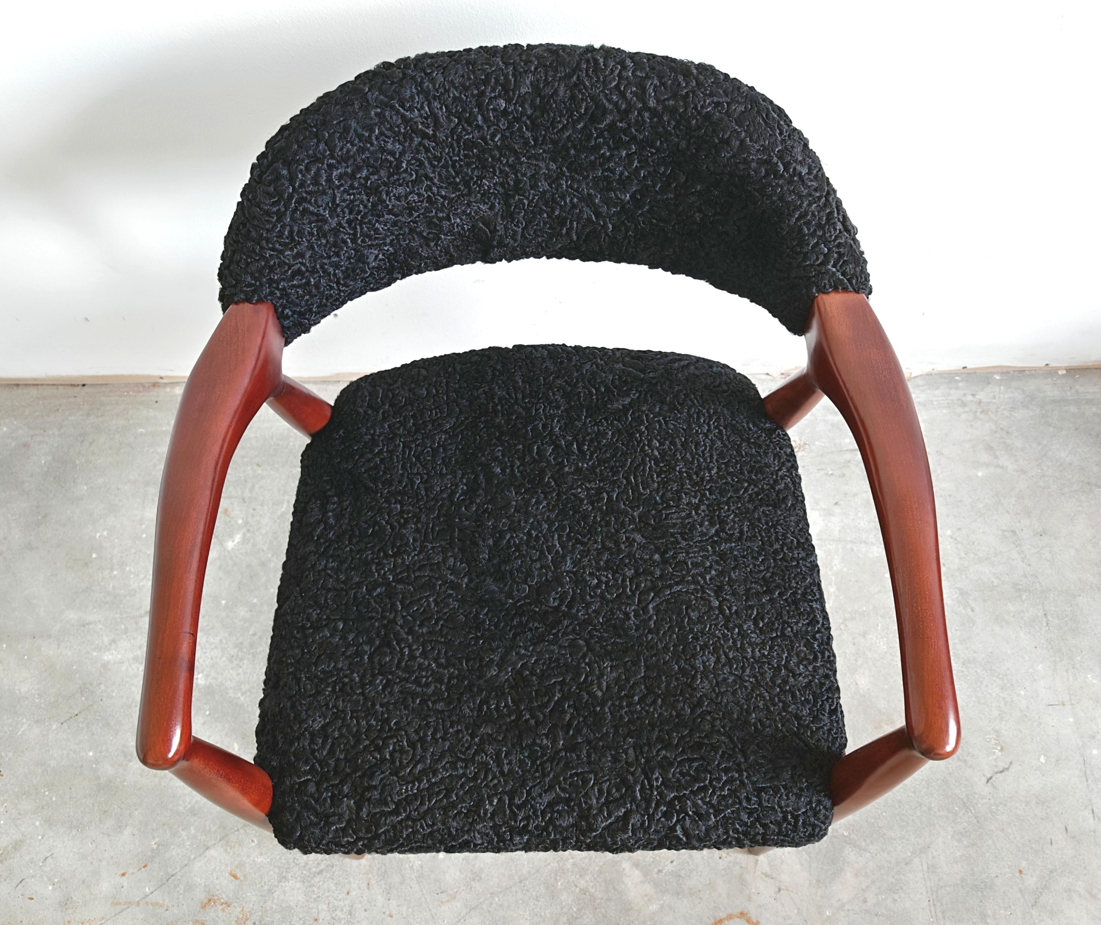 Mid Century Modern Armchair upholstered in astrakhan fur, Yugoslavia 1960s For Sale 3