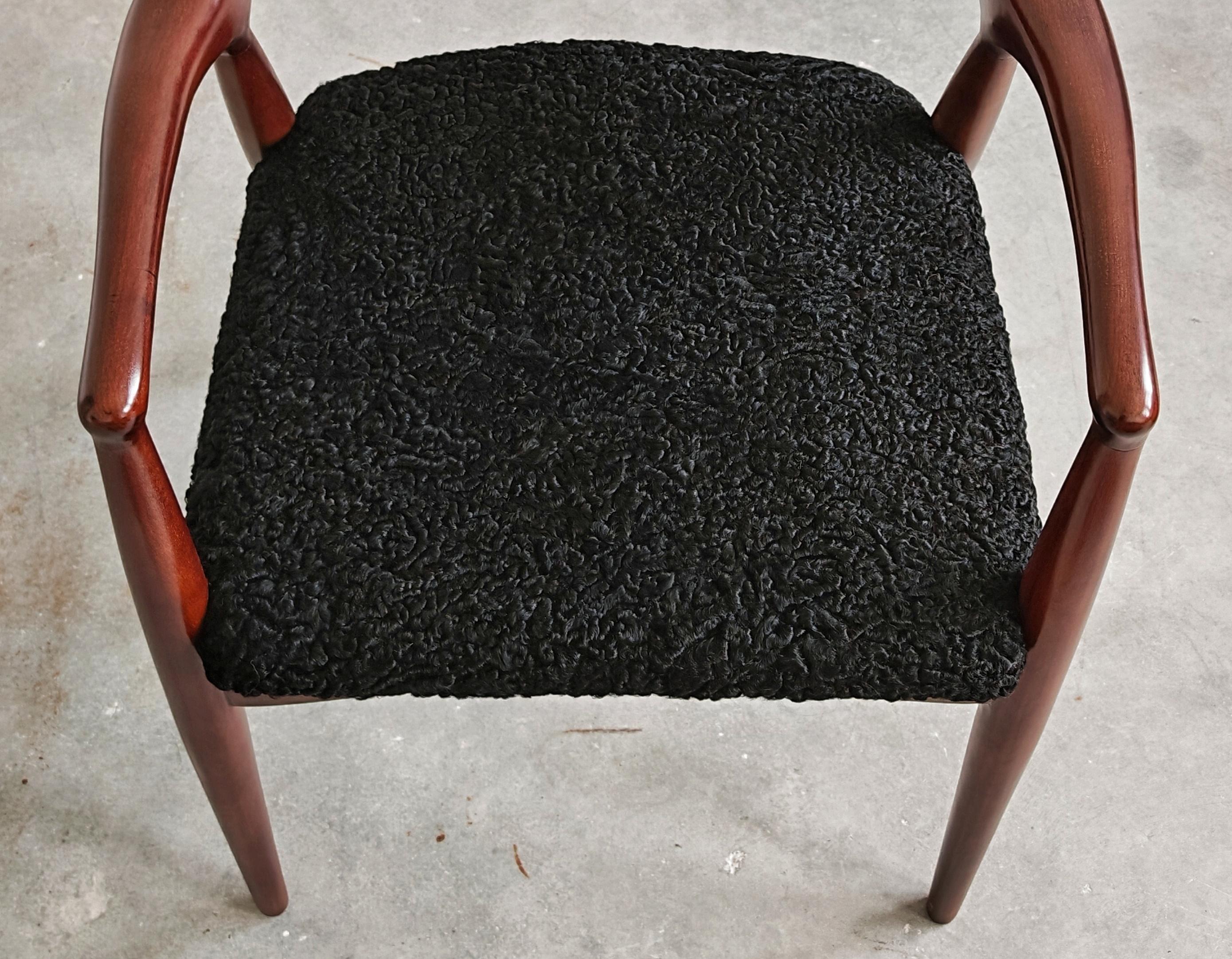 Mid Century Modern Armchair upholstered in astrakhan fur, Yugoslavia 1960s For Sale 4
