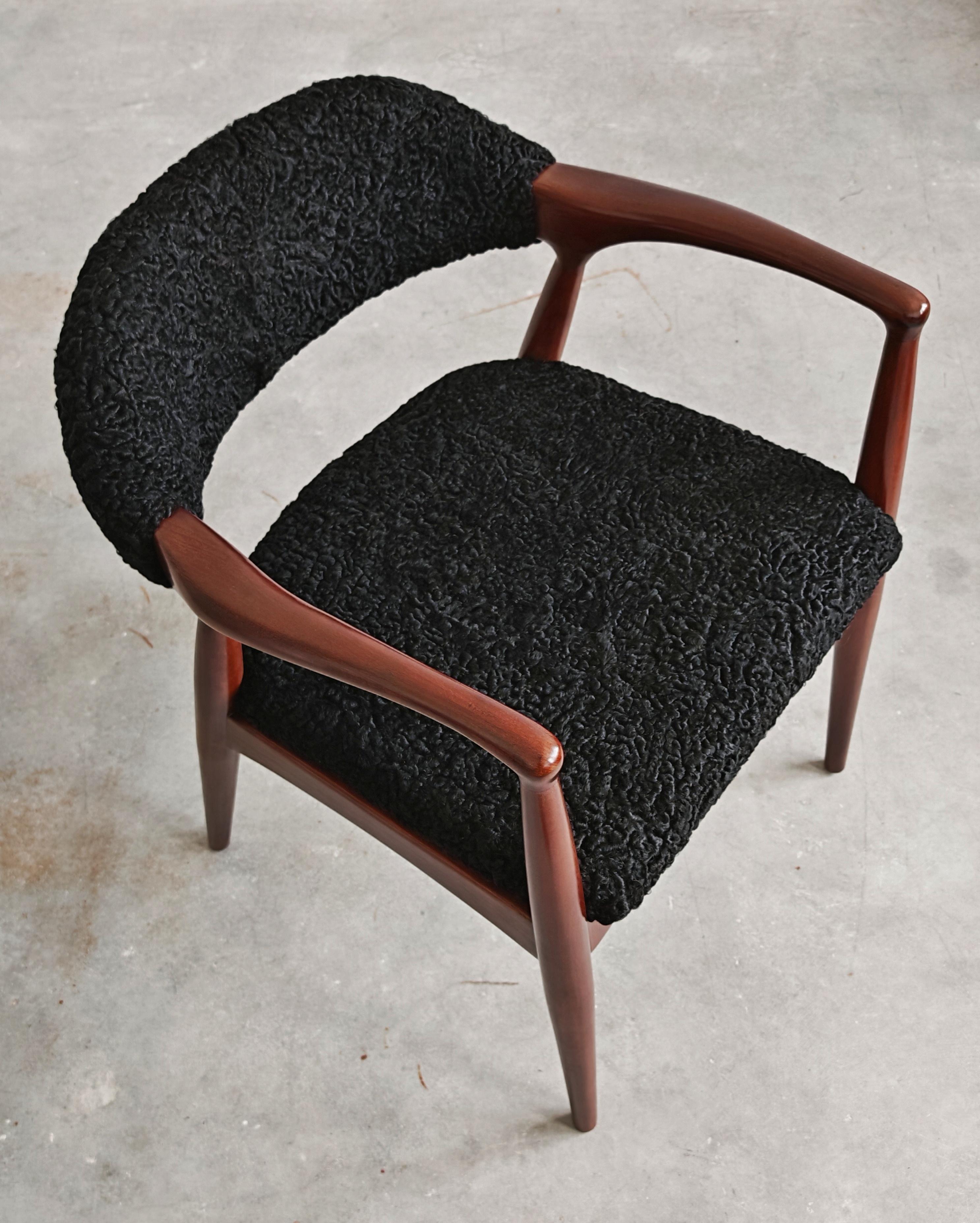 Croatian Mid Century Modern Armchair upholstered in astrakhan fur, Yugoslavia 1960s For Sale