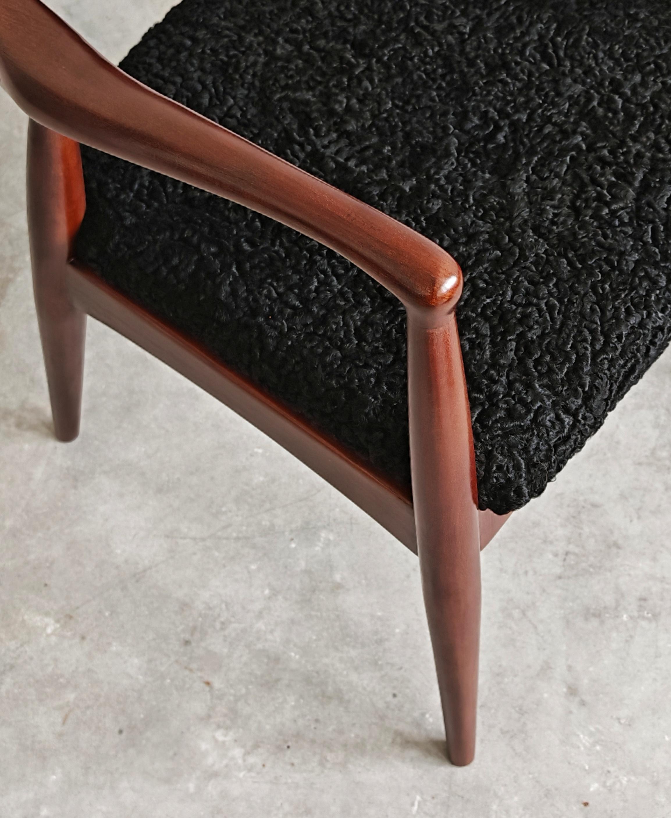 Mid Century Modern Armchair upholstered in astrakhan fur, Yugoslavia 1960s In Excellent Condition For Sale In Beograd, RS