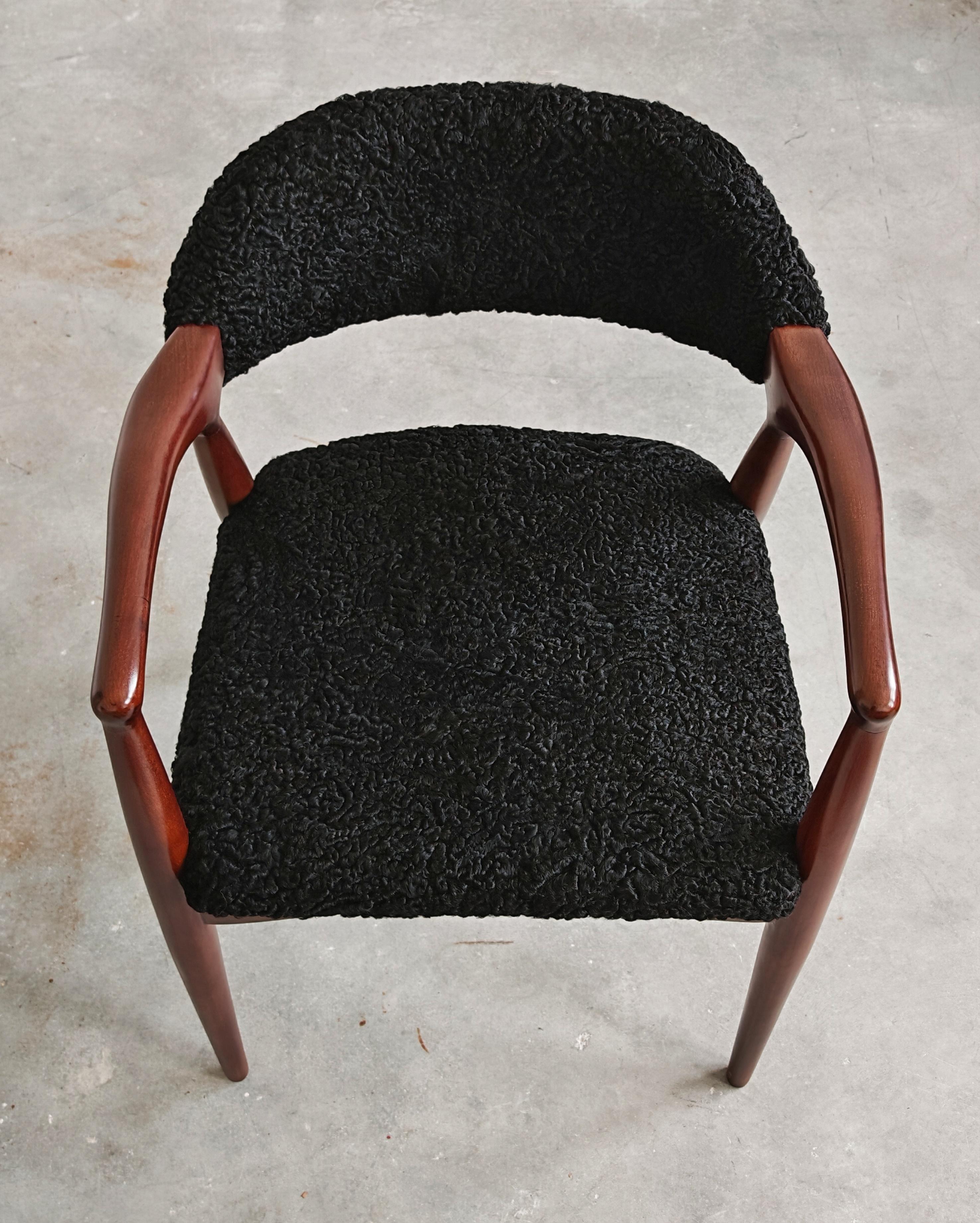 Mid-20th Century Mid Century Modern Armchair upholstered in astrakhan fur, Yugoslavia 1960s For Sale