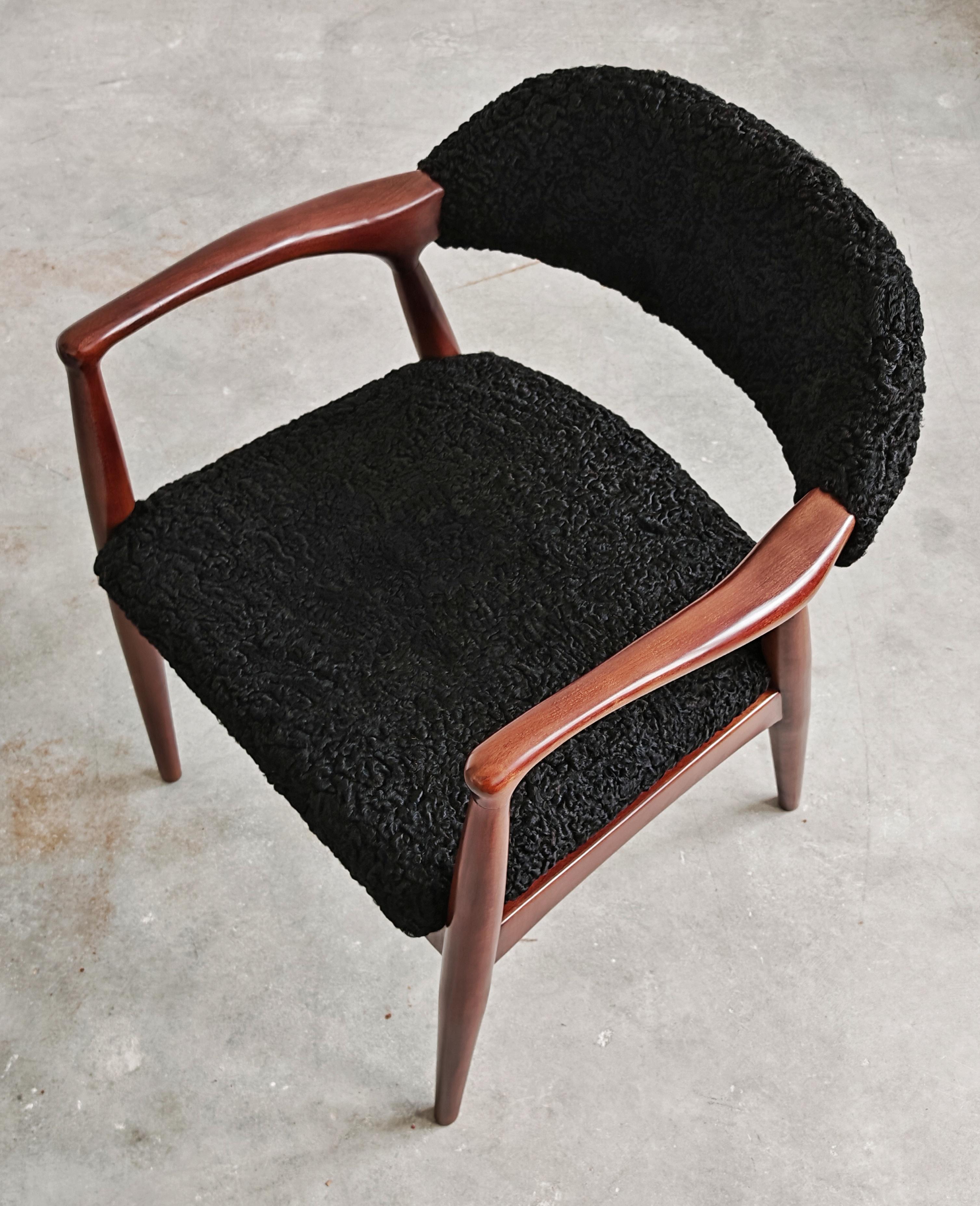 Mid Century Modern Armchair upholstered in astrakhan fur, Yugoslavia 1960s For Sale 1