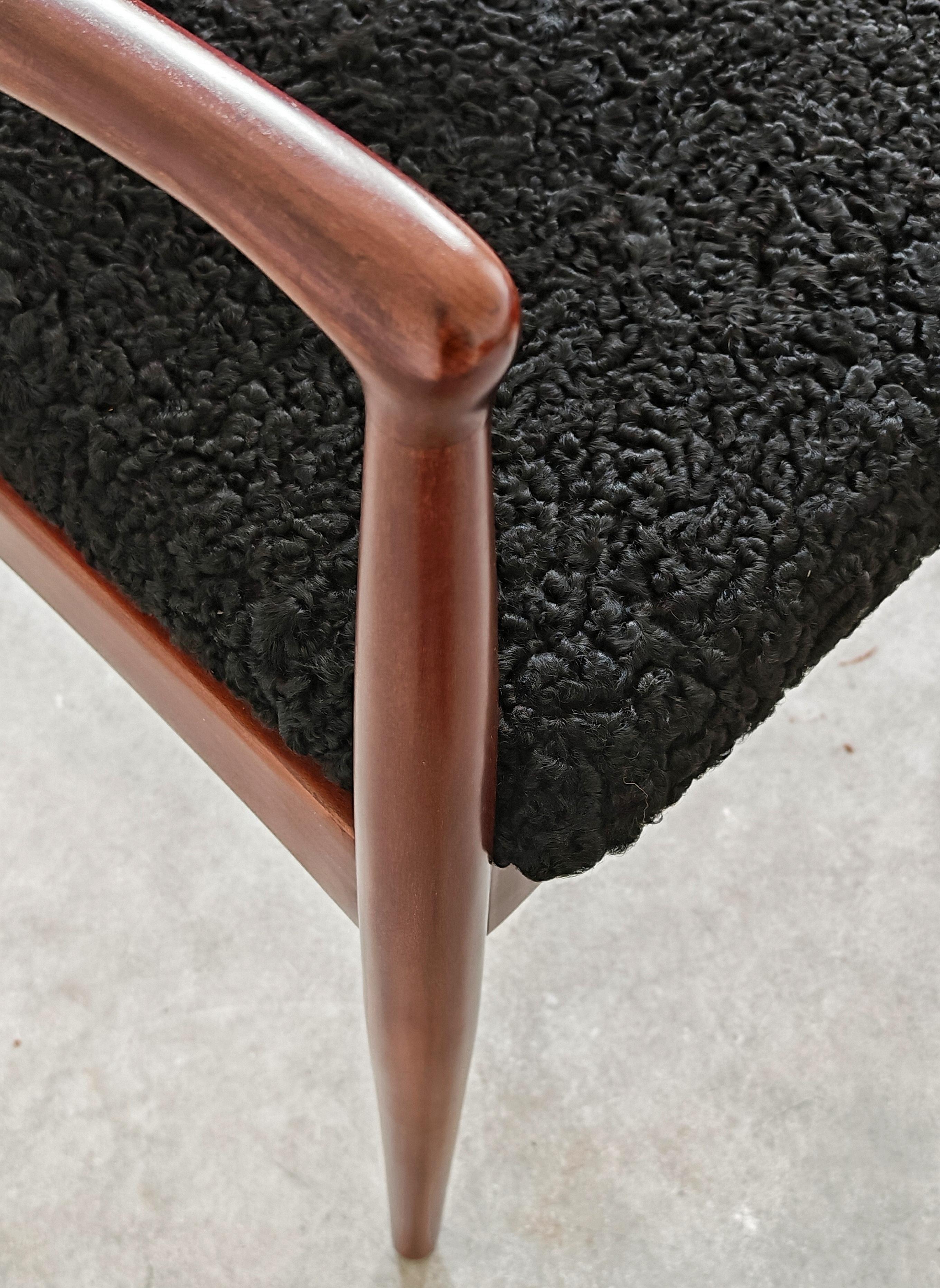 Mid Century Modern Armchair upholstered in astrakhan fur, Yugoslavia 1960s For Sale 2