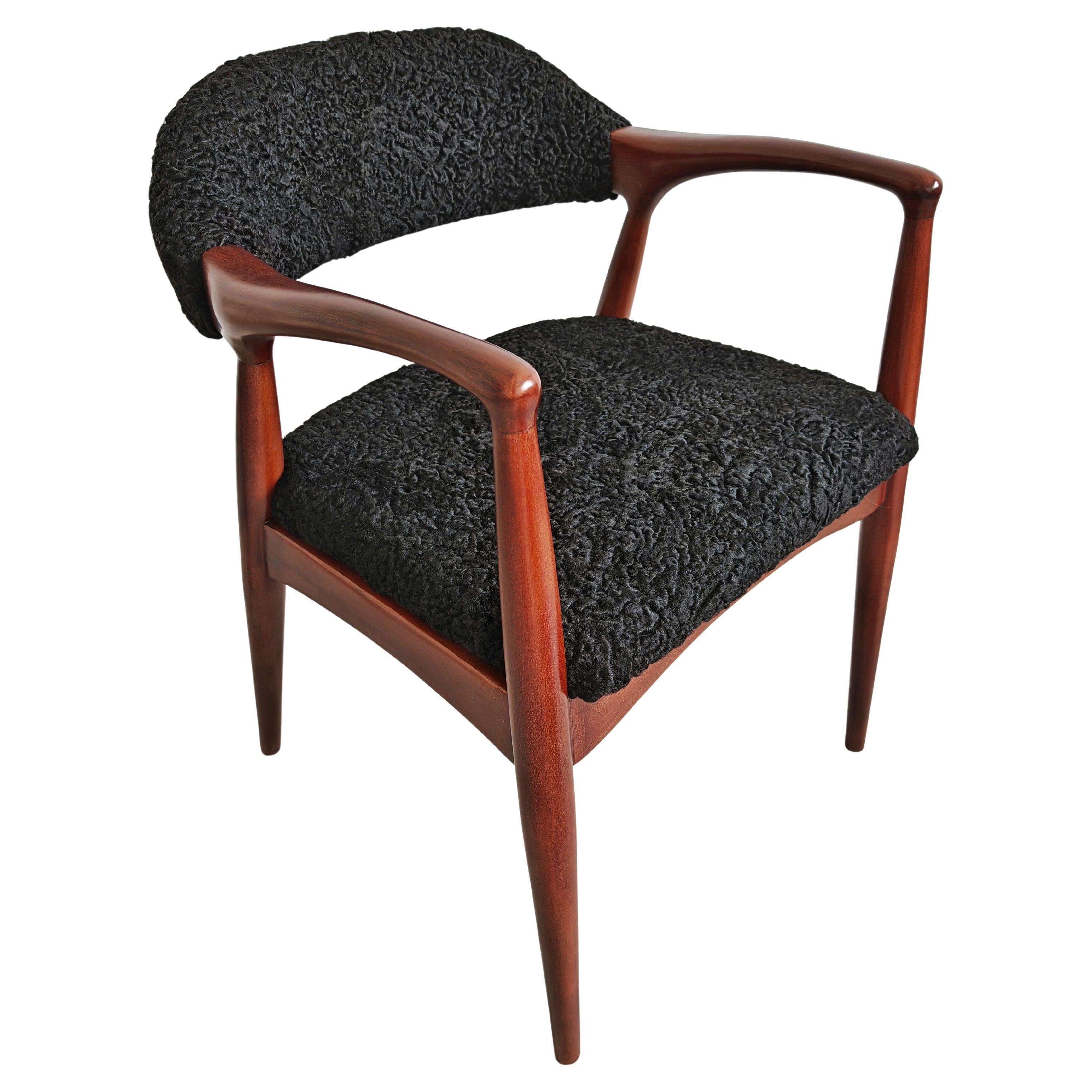 Mid Century Modern Armchair upholstered in astrakhan fur, Yugoslavia 1960s