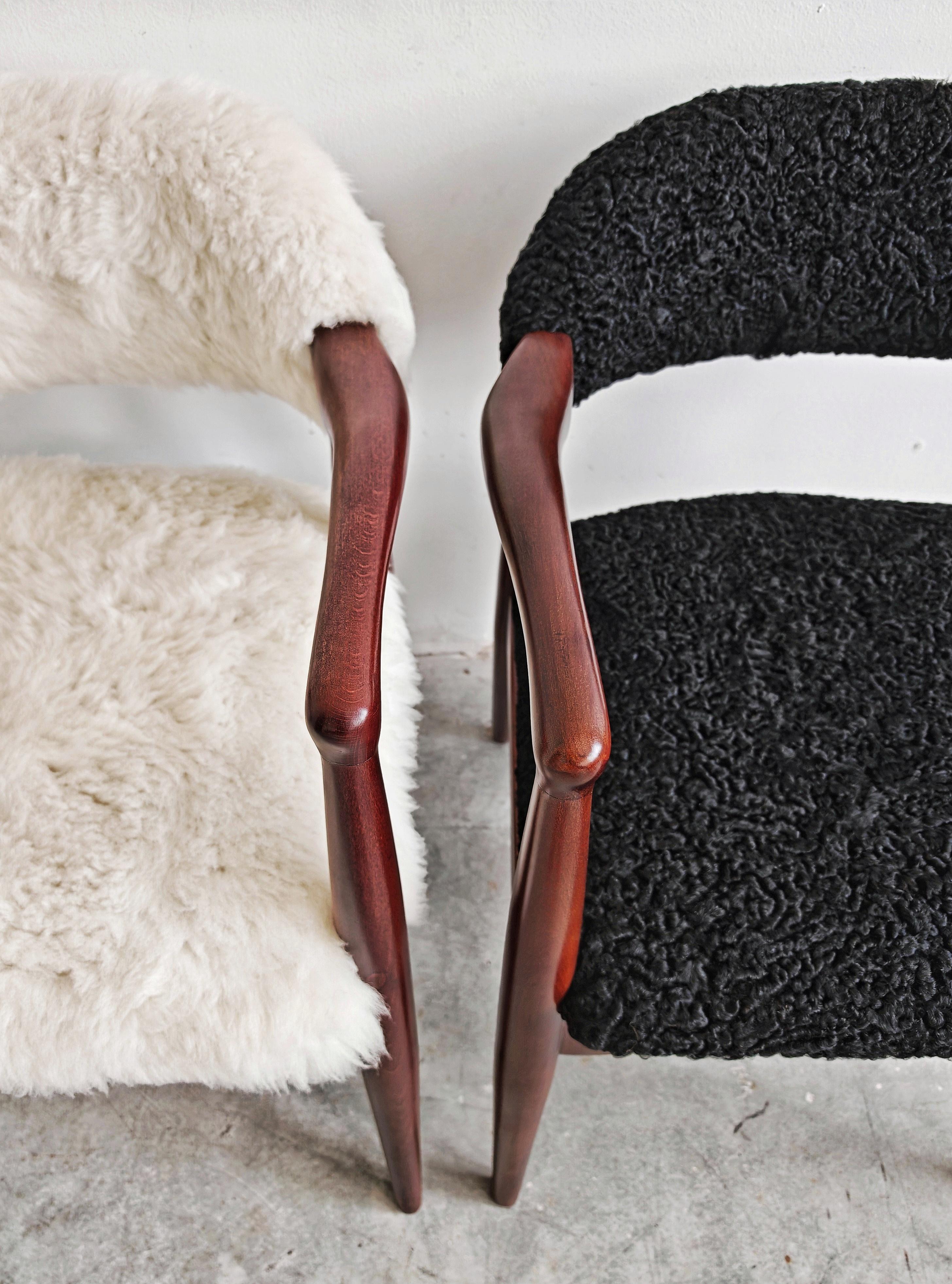 Mid Century Modern Armchair upholstered in lambskin, Yugoslavia 1960s For Sale 8
