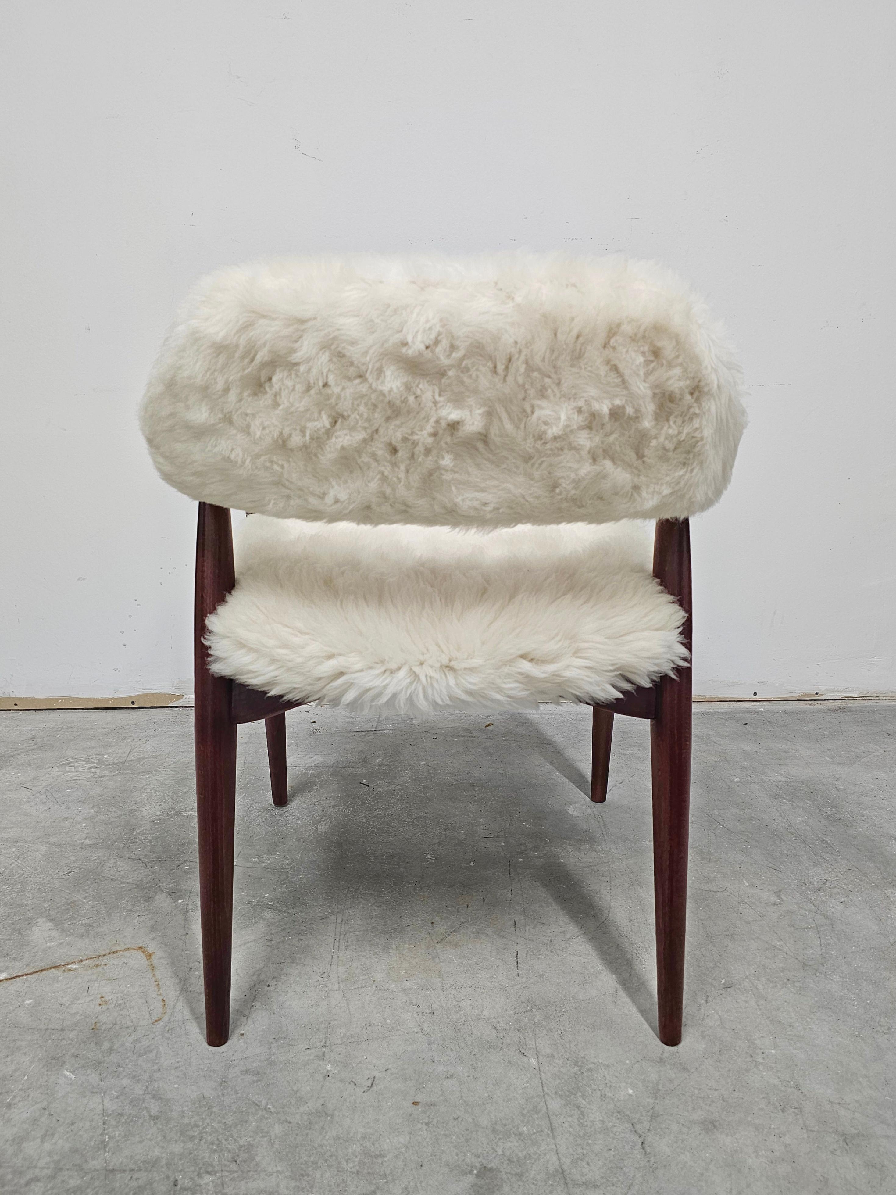 Lambskin Mid Century Modern Armchair upholstered in lambskin, Yugoslavia 1960s For Sale