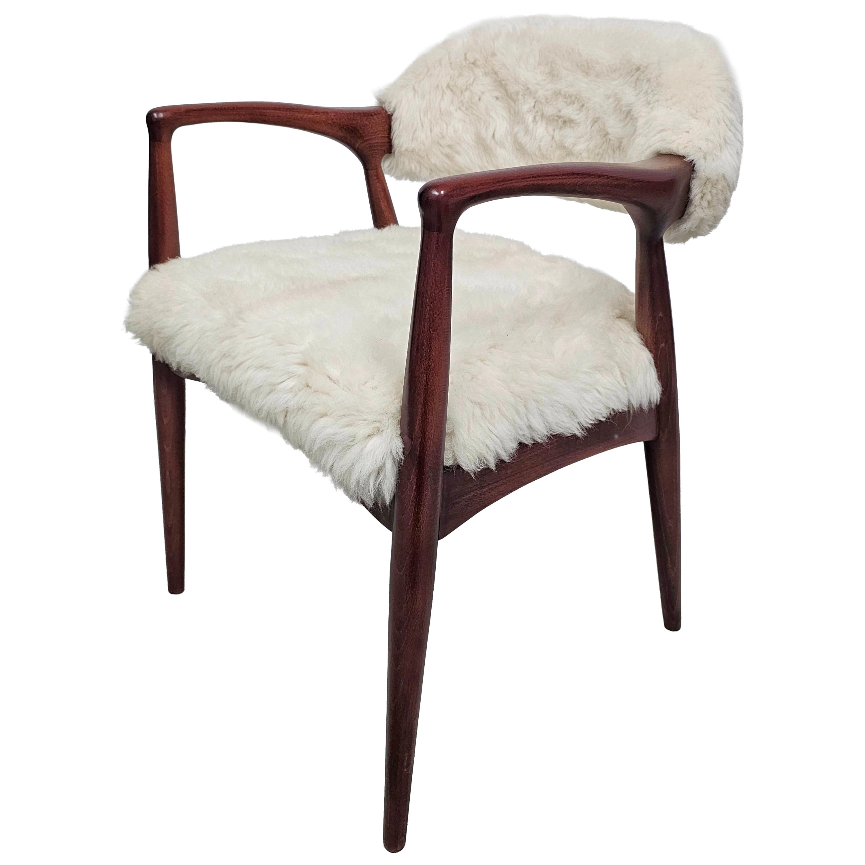 Mid Century Modern Armchair upholstered in lambskin, Yugoslavia 1960s