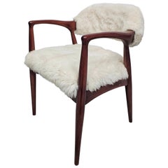 Mid Century Modern Armchair upholstered in lambskin, Yugoslavia 1960s