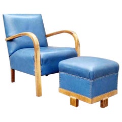 Vintage Mid-Century Modern Armchair with Footstool, Italy, 50s