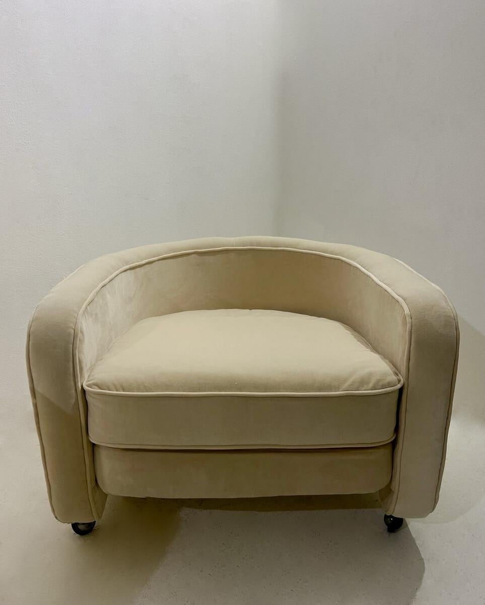 Late 20th Century Mid Century Modern Armchair with Wheels 1970s - New Upholstery - 3 available For Sale