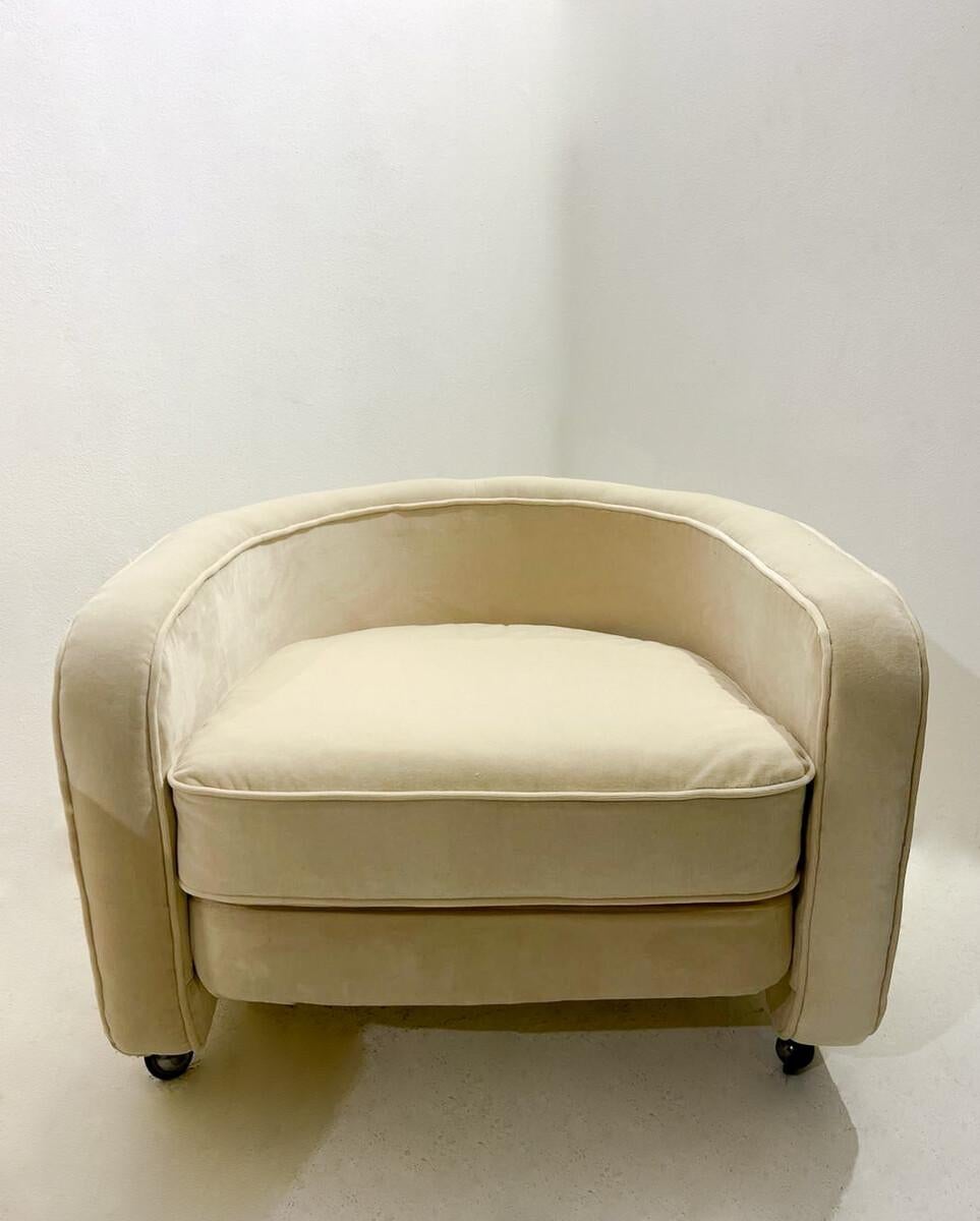 Mid Century Modern Armchair with Wheels 1970s - New Upholstery - 3 available For Sale 1