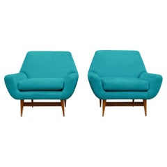 Sillones Modernos de Mitad de Siglo en Madera Dura y Tela, Desconocido, c. 1960