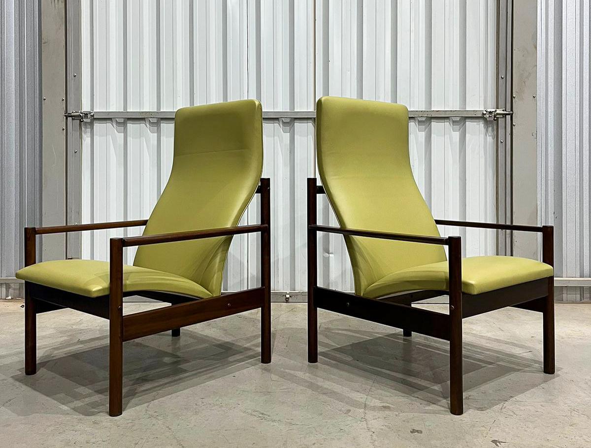 Mid-Century Modern Armchairs in Hardwood and Leather Michel Arnault, c. 1960s  5