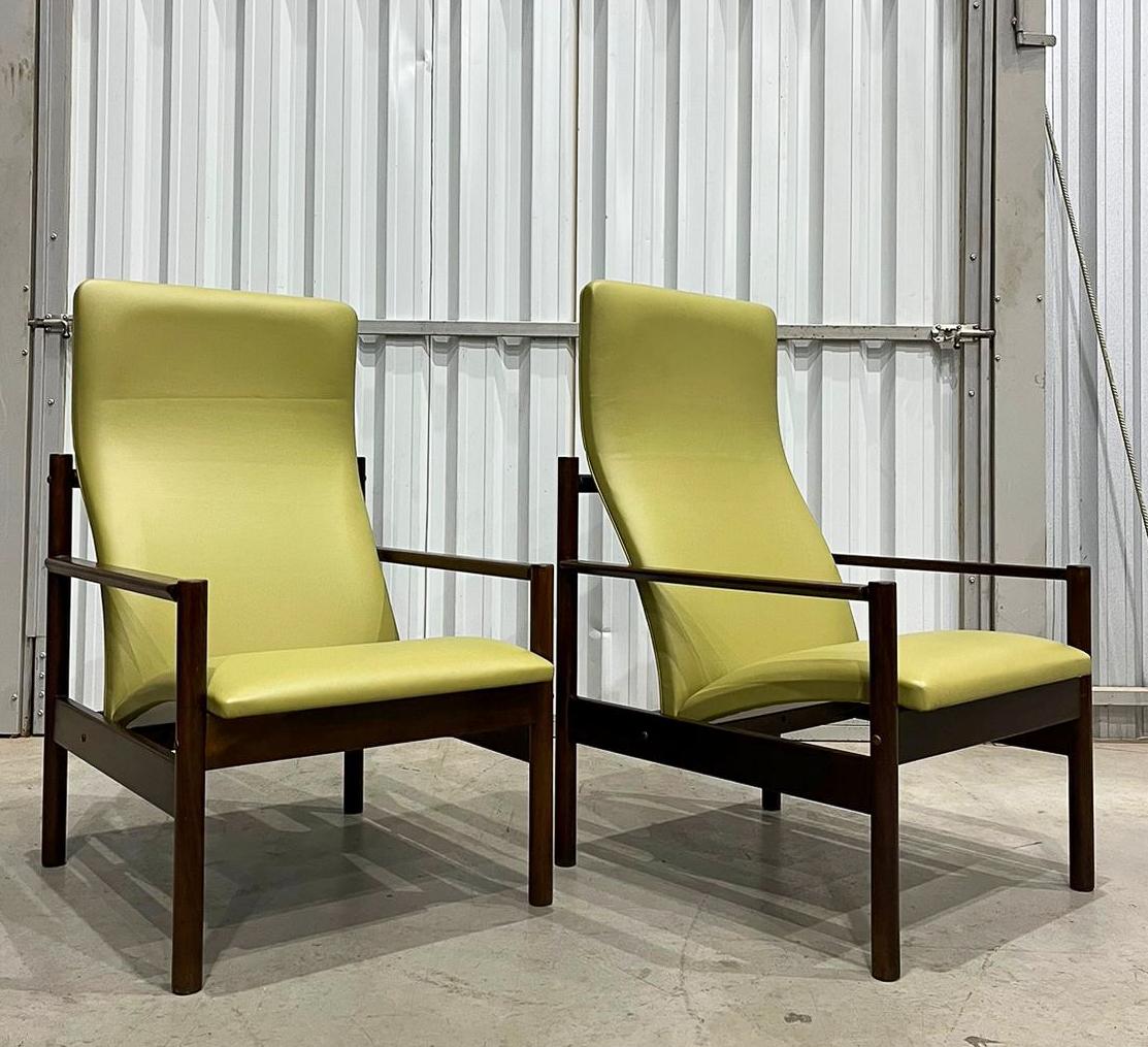 Mid-Century Modern Armchairs in Hardwood and Leather Michel Arnault, c. 1960s  6