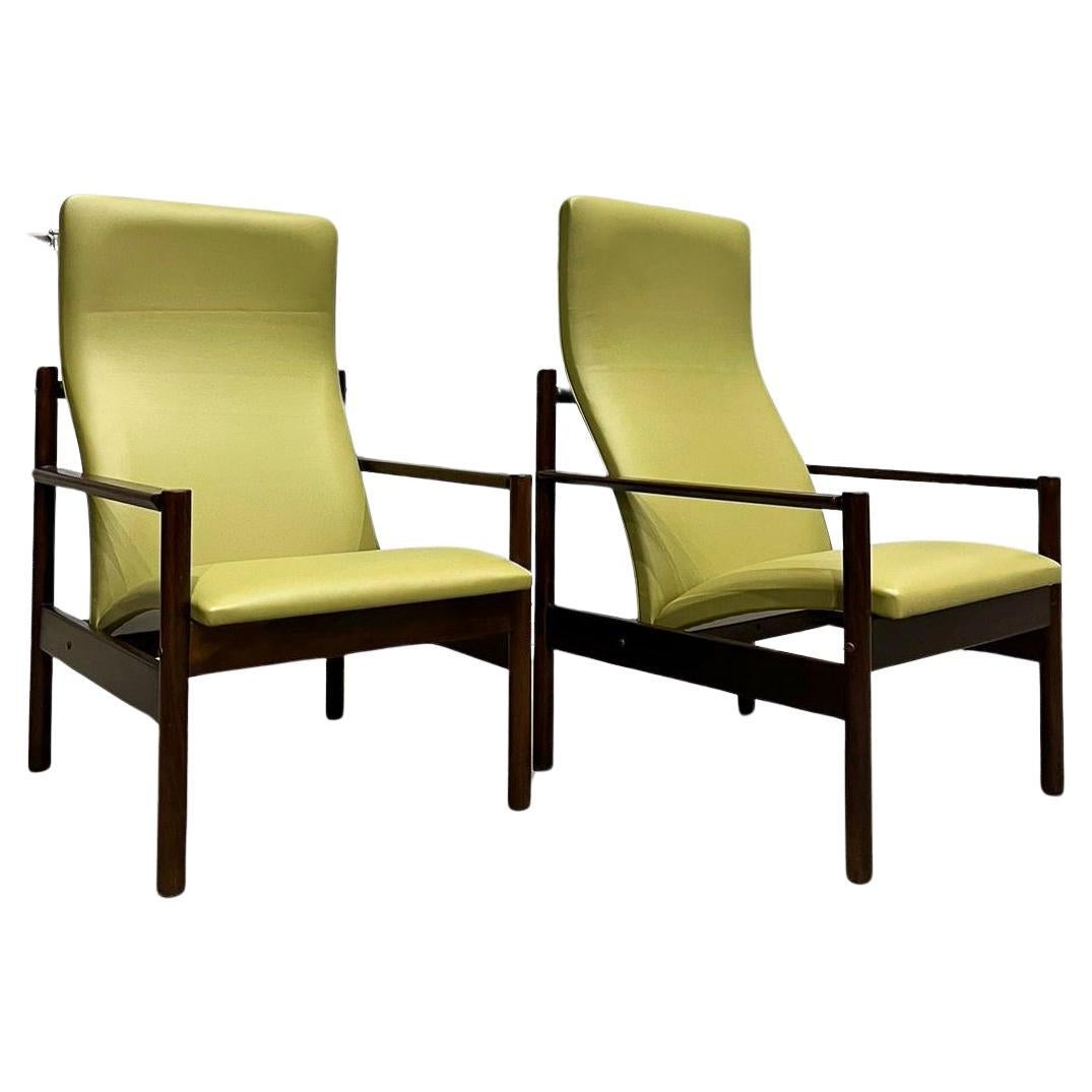 Mid-Century Modern Armchairs in Hardwood and Leather Michel Arnault, c. 1960s 
