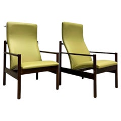 Mid-Century Modern Armchairs in Hardwood and Leather Michel Arnault, c. 1960s 