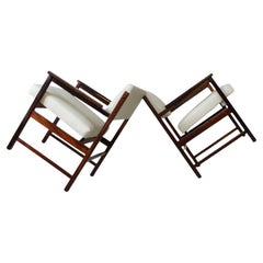Mid-century Modern Armchairs in Hardwood & Beige Leather, Bureau, 1960s, Brazil