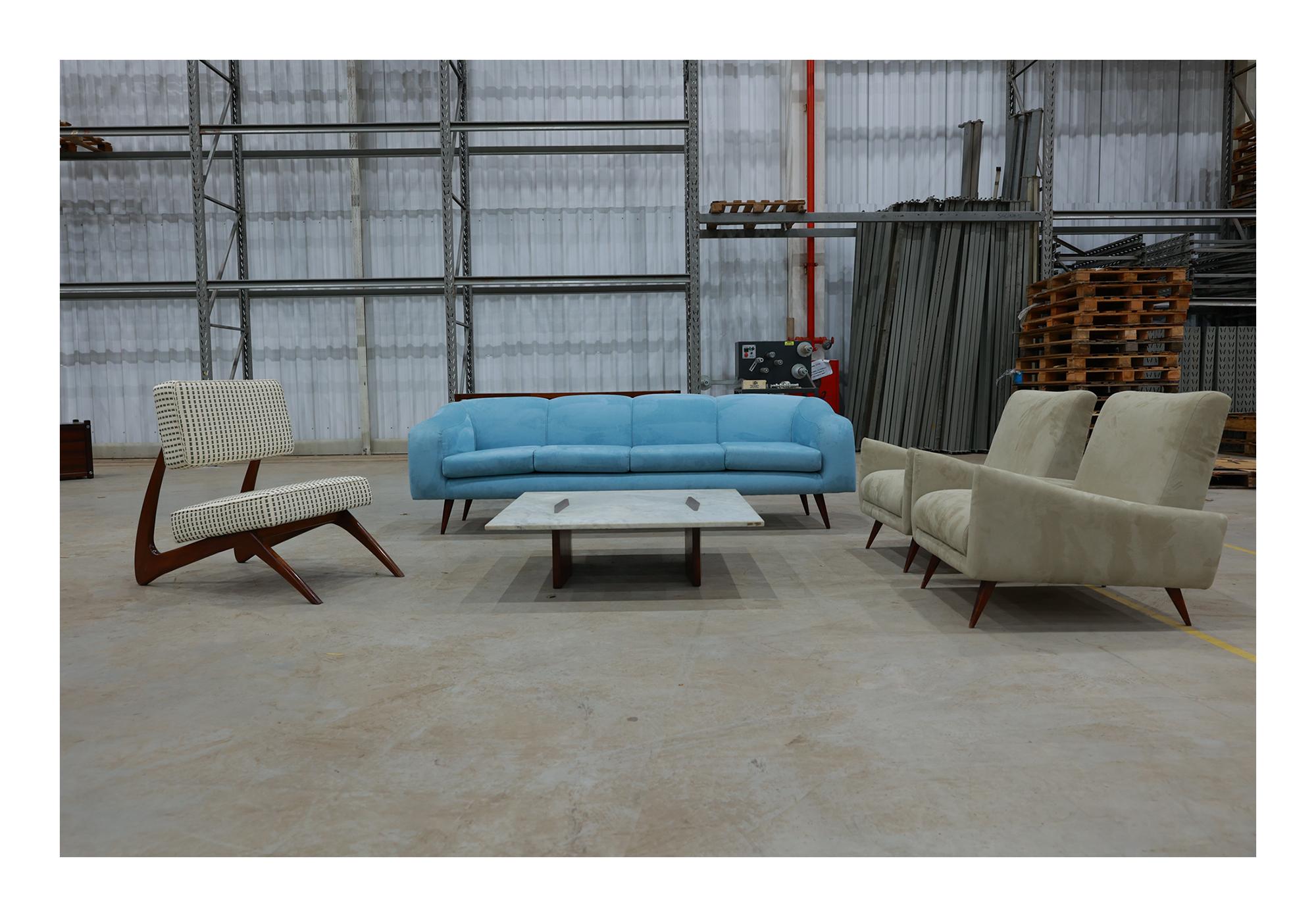 Mid Century Modern Armchairs in Hardwood & Fabric Att. to Jorge Zalszupin For Sale 6