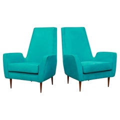 Mid-Century Modern Armchairs in Hardwood & Suede by Giuseppe Scapinelli, Brazil