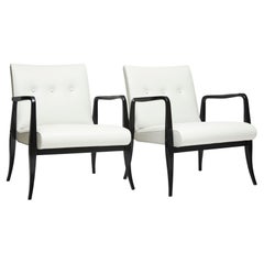 Poltrone moderne di metà secolo in legno duro e pelle bianca Joaquim Tenreiro Brasile