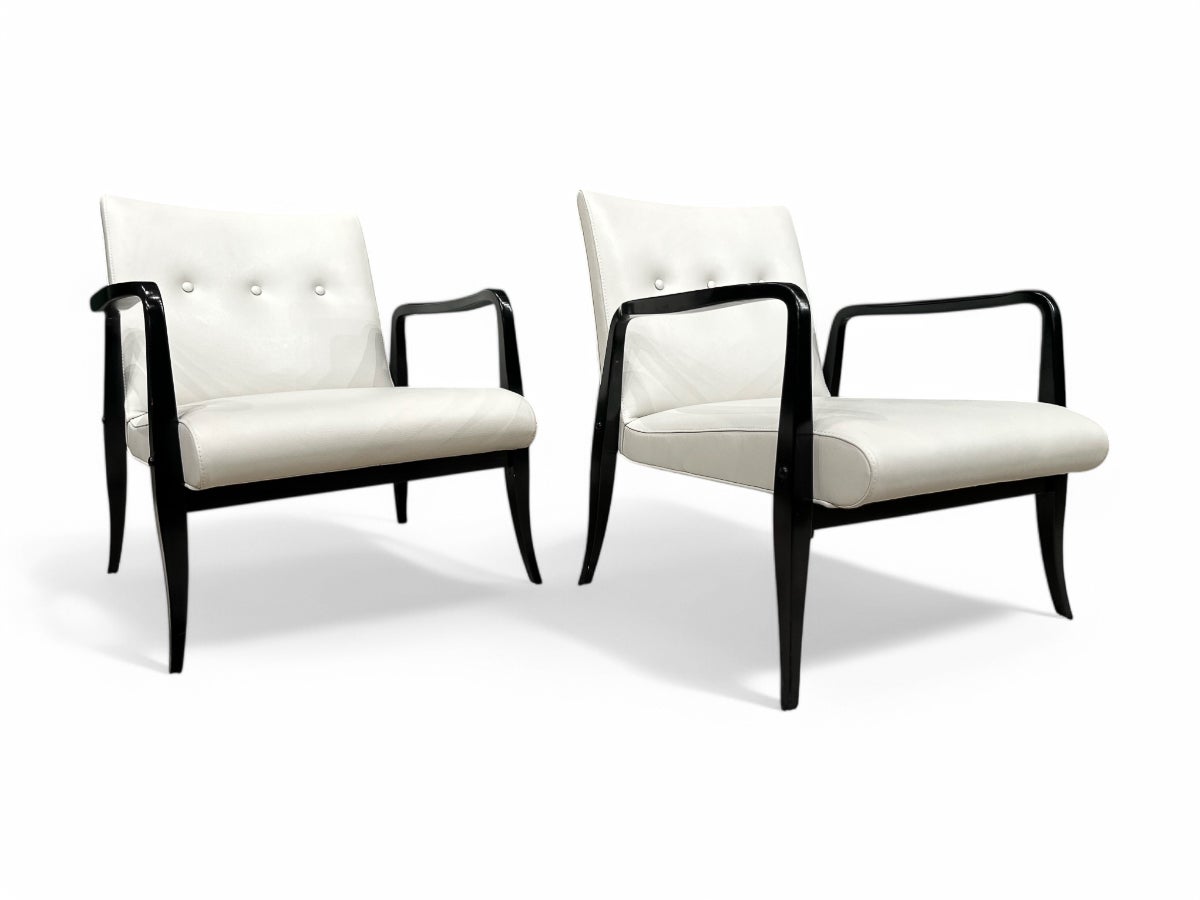 Sillones Modernos de Mitad de Siglo en Madera y Piel Blanca Joaquim Tenreiro Brasil