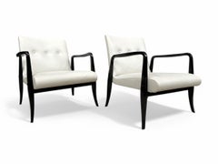 Sillones Modernos de Mitad de Siglo en Madera y Piel Blanca Joaquim Tenreiro Brasil